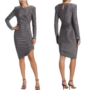 Veronica Beard Cyrus Shimmer Ruched Minidress in Gunmetal NWT Women’s Medium